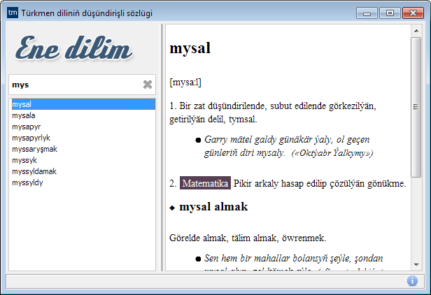 Windows üçin Türkmen diliniň sözlügi (Screenshot)